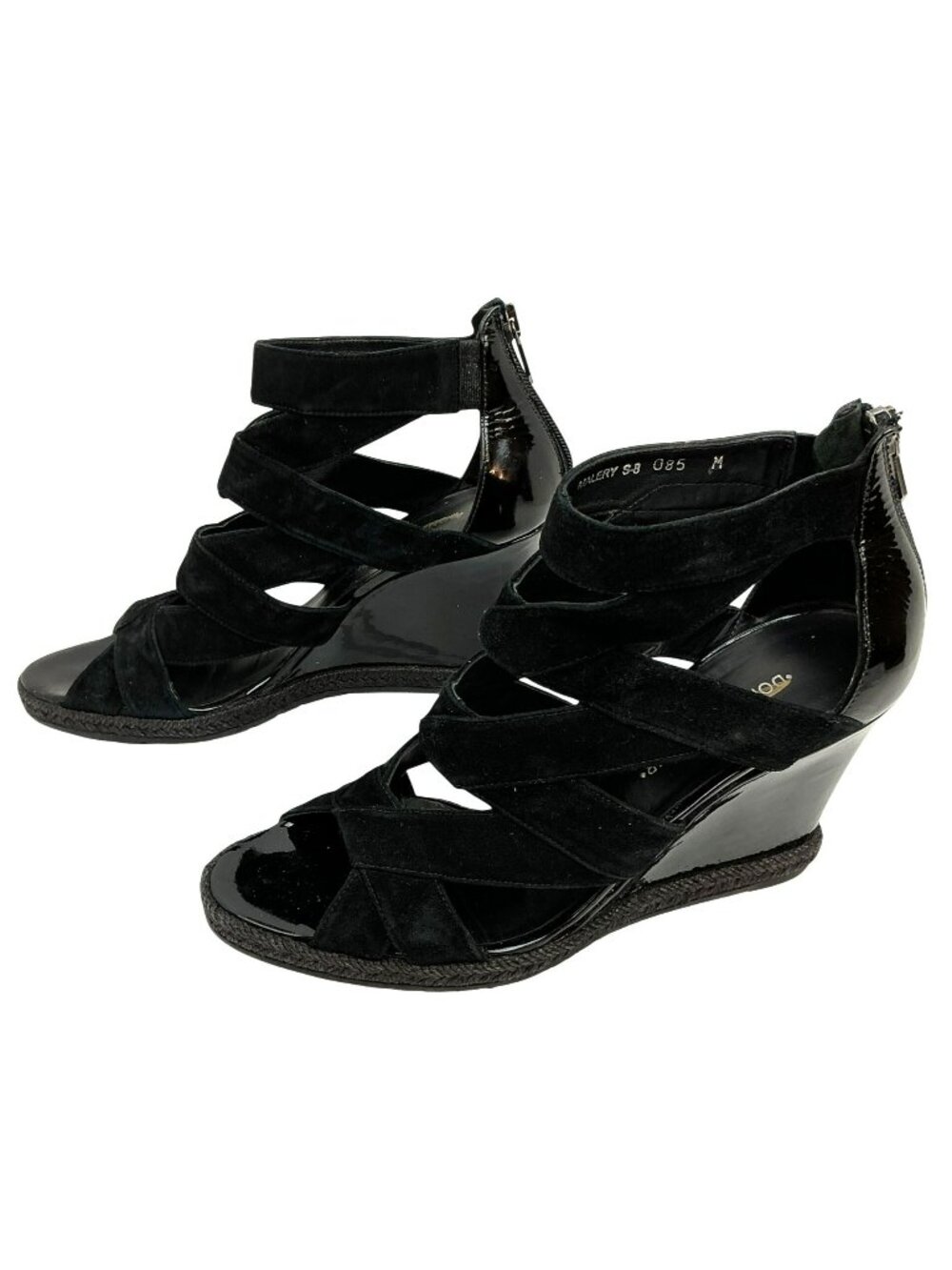 Donald J Pliner Malery Strappy Wedge Patent Leather Suede Sandals Womens 8 Black